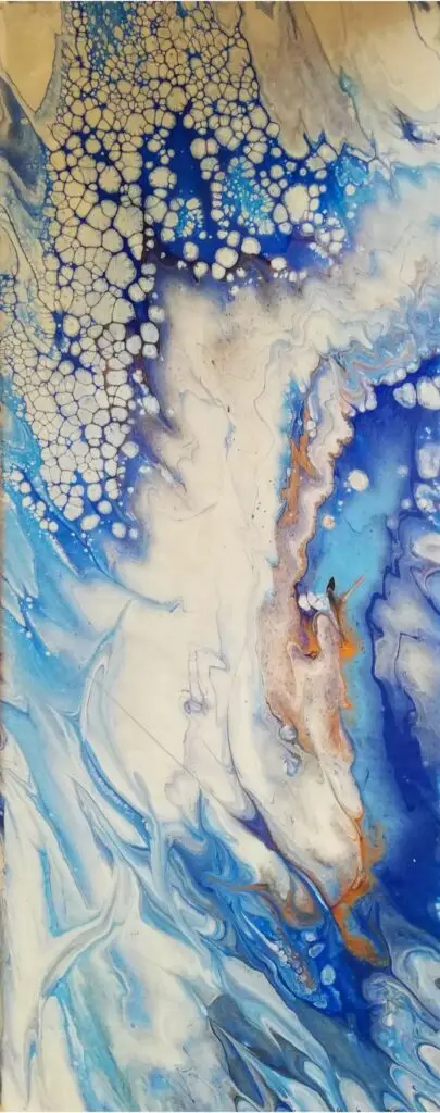 Acrylique fluide sur châssis coton, "Fragments 1", œuvre de Marianne Borgna-Fransioli, 50x20cm, 2022
