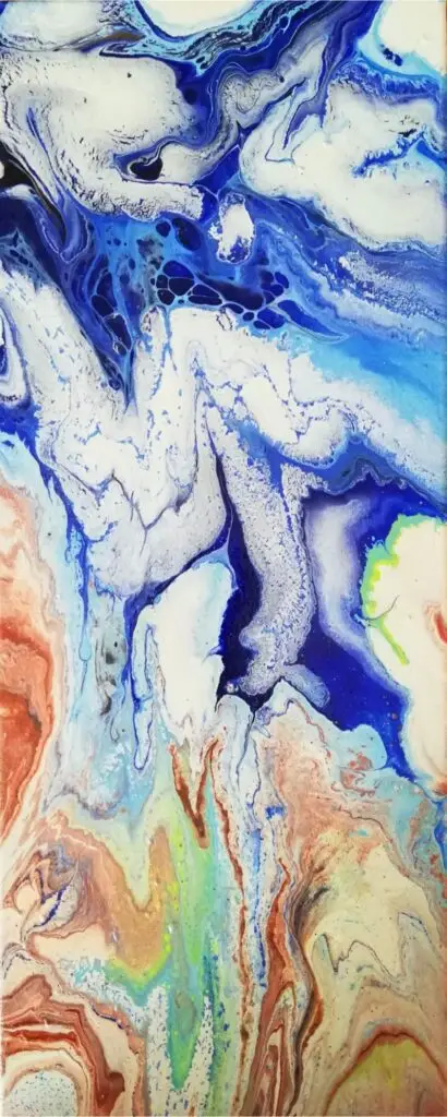 Acrylique fluide sur châssis coton, "Fragments 3", œuvre de Marianne Borgna-Fransioli, 50x20cm, 2022