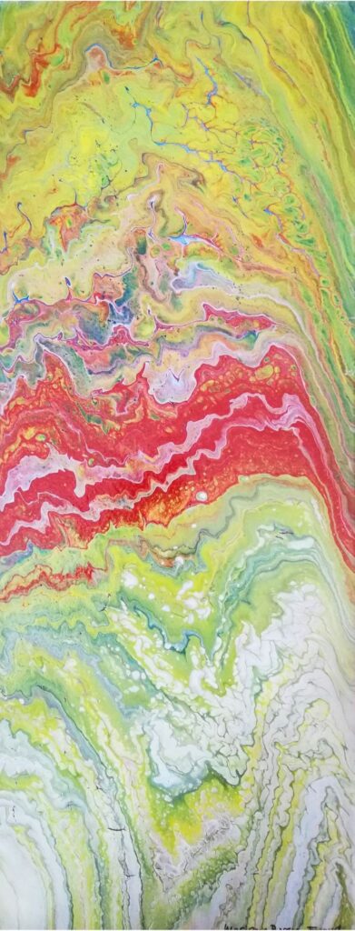 Acrylique fluide sur châssis coton, "Fragments 4", œuvre de Marianne Borgna-Fransioli, 50x20cm, 2022