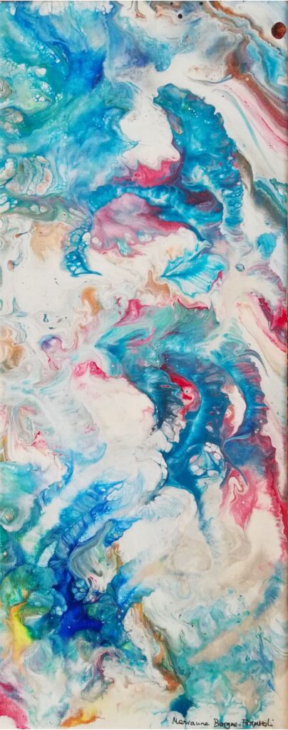 Acrylique fluide sur châssis coton, "Fragments 5", œuvre de Marianne Borgna-Fransioli, 50x20cm, 2022