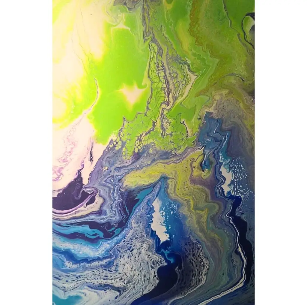 Œuvre d'art abstraite de Marianne Borgna-Fransioli, "Cartographies de l'âme 1", acrylique fluide sur châssis coton, 50x60 cm