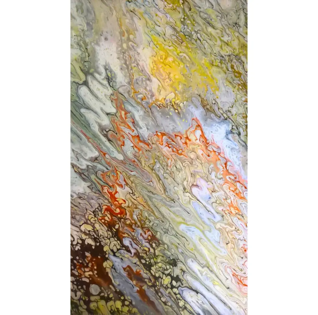Œuvre d'art abstraite de Marianne Borgna-Fransioli, "Cartographies de l'âme 2", acrylique fluide sur châssis coton, 50x60 cm