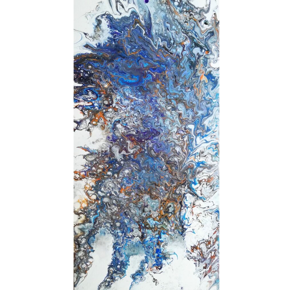 Œuvre d'art abstraite de Marianne Borgna-Fransioli, "Cartographies de l'âme 3", acrylique fluide sur châssis coton, 40x80cm