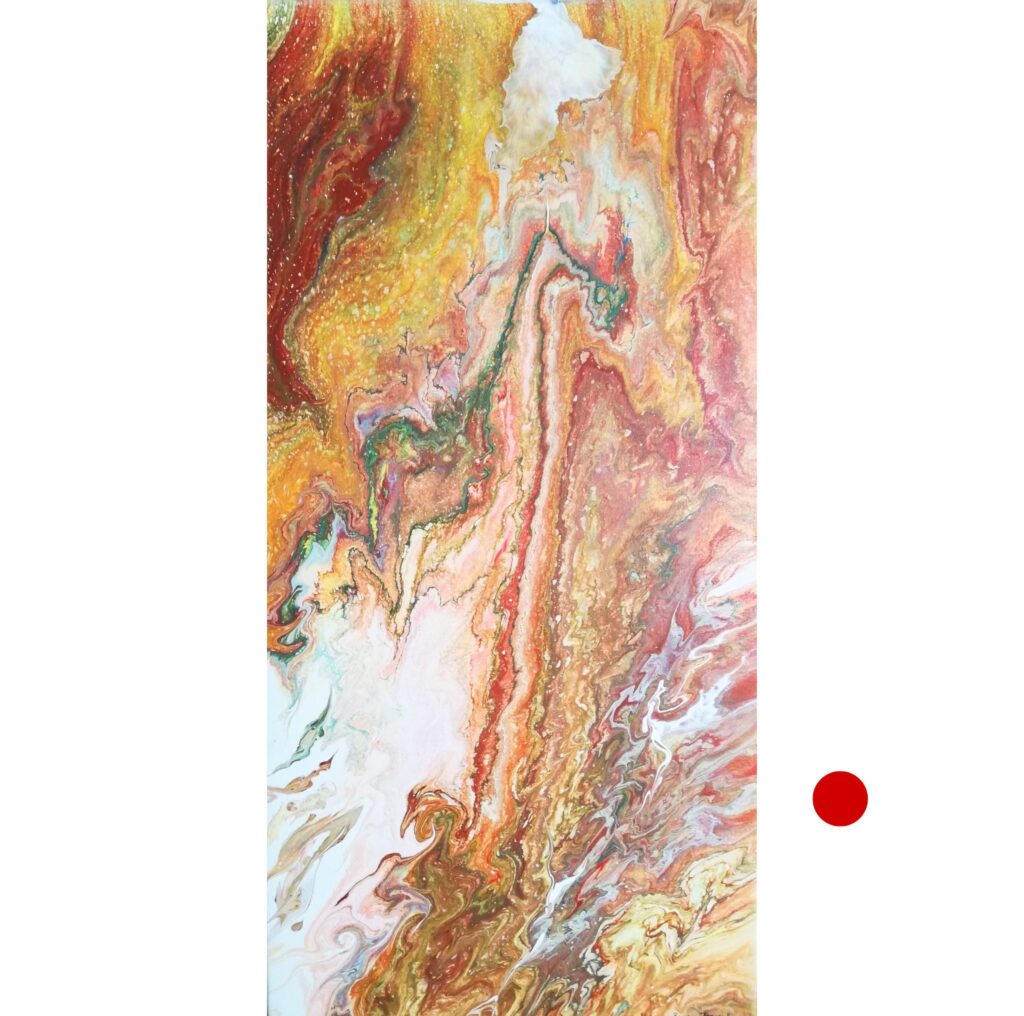 Œuvre d'art abstraite de Marianne Borgna-Fransioli, "Cartographies de l'âme 4", acrylique fluide sur châssis coton, 40x80 cm