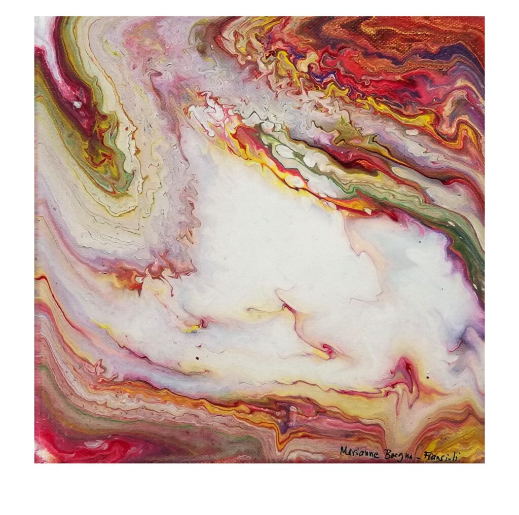 Acrylique fluide sur châssis coton, "Cartographies de l’âme n°6", œuvre de Marianne Borgna-Fransioli, 20x20cm, 2022