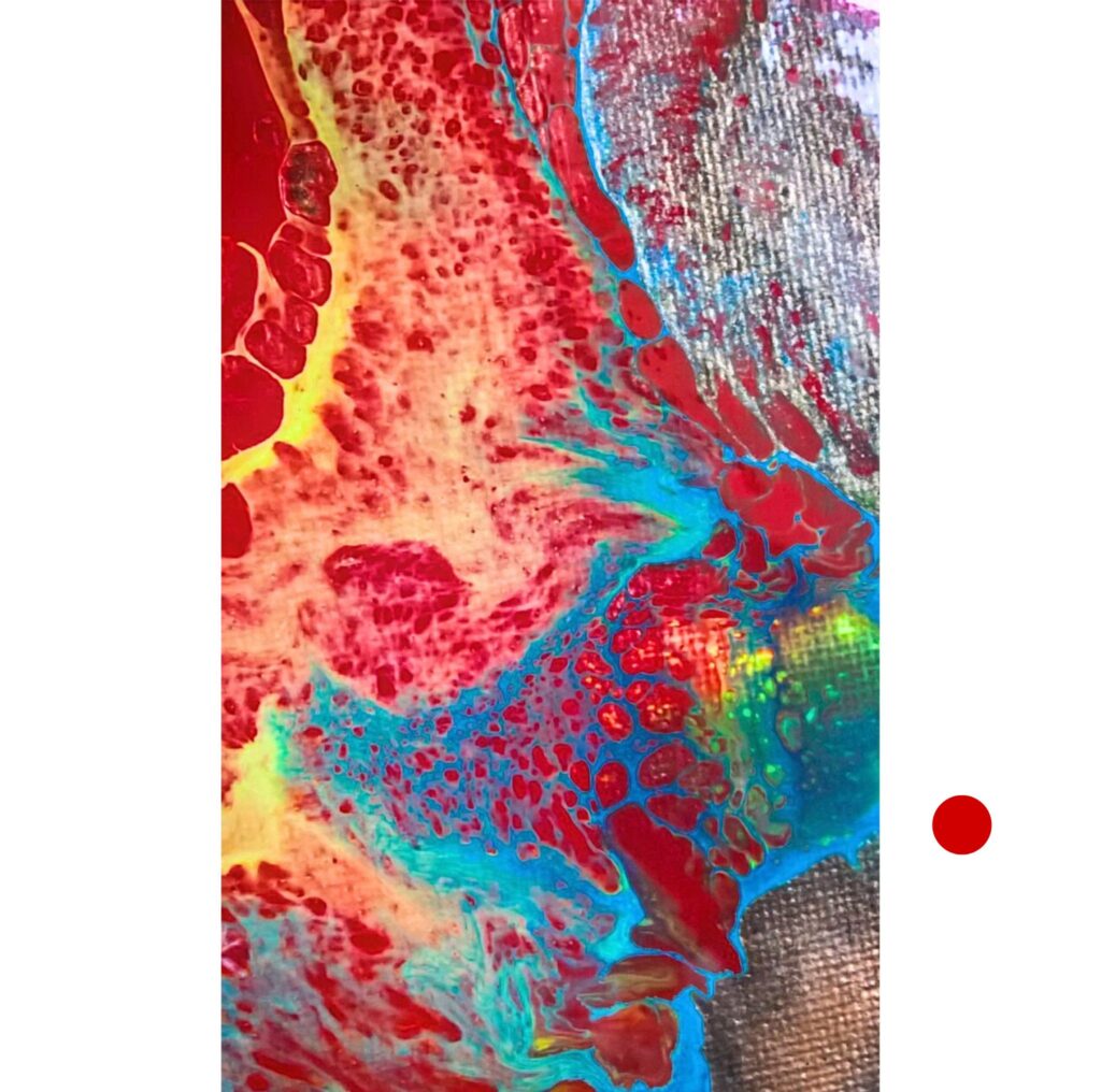 Œuvre d'art abstraite de Marianne Borgna-Fransioli, "Acrylique de printemps 1", acrylique fluide sur châssis coton, triangle équilatéral, 20x20x20 cm