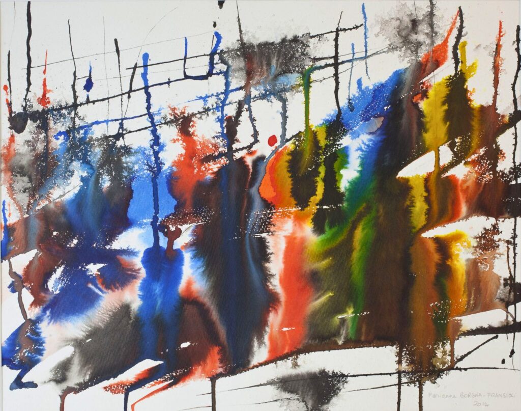 Peinture abstraite 'Soundpainting n°5' de Marianne Borgna-Fransioli – Aquarelle Winsor & Newton sur papier Hahnemühle