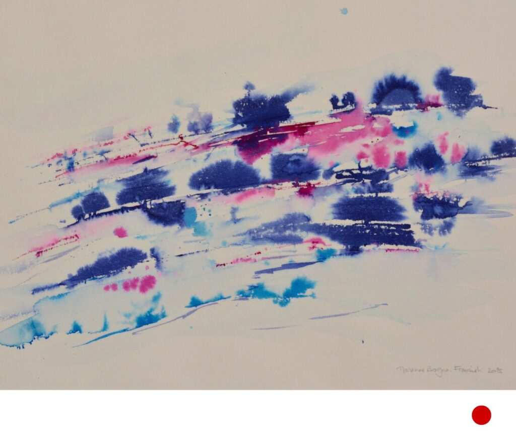 Peinture abstraite 'Impro rose' de Marianne Borgna-Fransioli – Aquarelle Winsor & Newton sur papier Hahnemühle