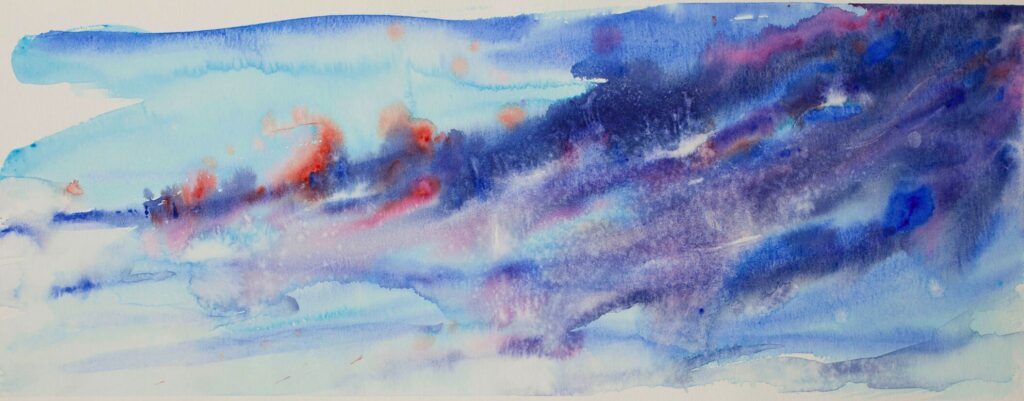 Peinture abstraite 'Piton de la fournaise n°1' de Marianne Borgna-Fransioli – Aquarelle Winsor & Newton sur papier Hahnemühle