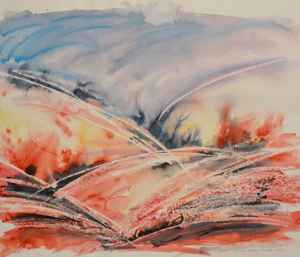 Peinture abstraite 'Par monts et par vaux n°1' de Marianne Borgna-Fransioli – Aquarelle Winsor & Newton sur papier Hahnemühle