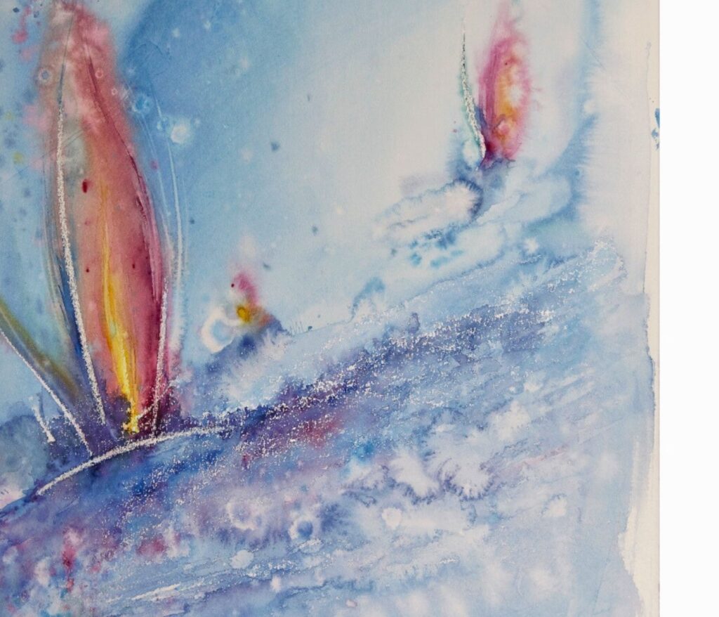 Peinture abstraite 'Eclosion n°1' de Marianne Borgna-Fransioli – Aquarelle Daniel Smith sur papier Leonardo