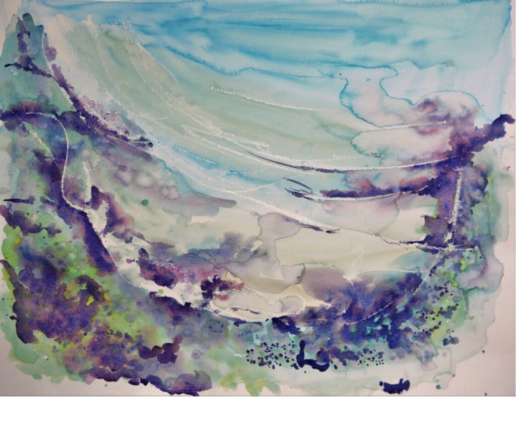 Peinture abstraite 'Fraction tropicale' de Marianne Borgna-Fransioli – Aquarelle Winsor & Newton sur papier Montval
