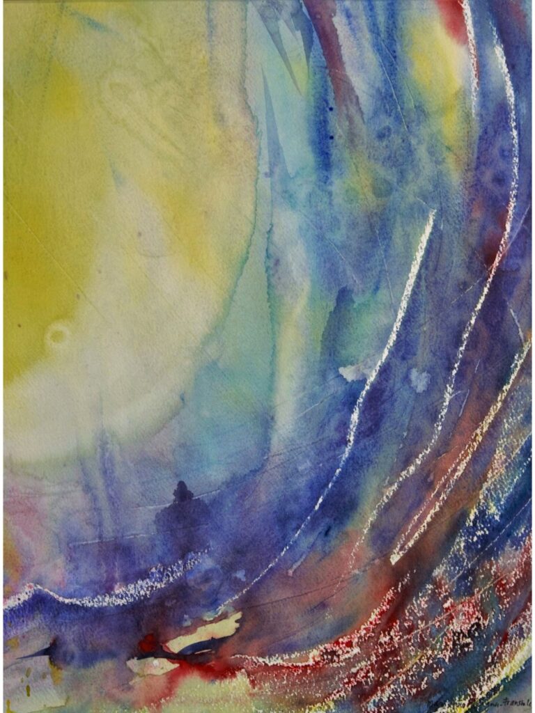 Peinture abstraite 'Pays lointains n°2' de Marianne Borgna-Fransioli – Aquarelle Winsor & Newton sur papier Montval