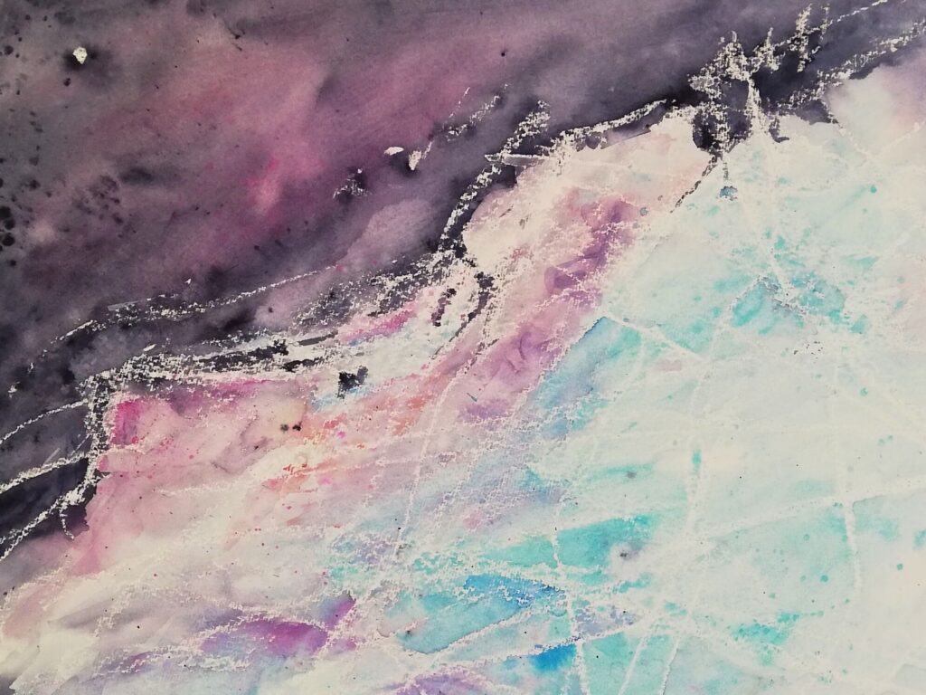 Peinture abstraite 'Arctique' de Marianne Borgna-Fransioli – Aquarelle Winsor & Newton sur papier Hahnemühle