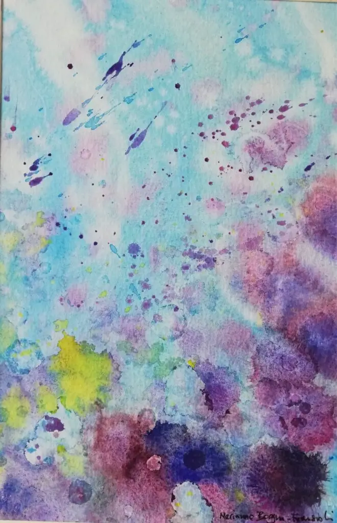 Peinture abstraite 'Sous l'océan n°2' de Marianne Borgna-Fransioli – Aquarelle Winsor & Newton sur papier Hahnemühle