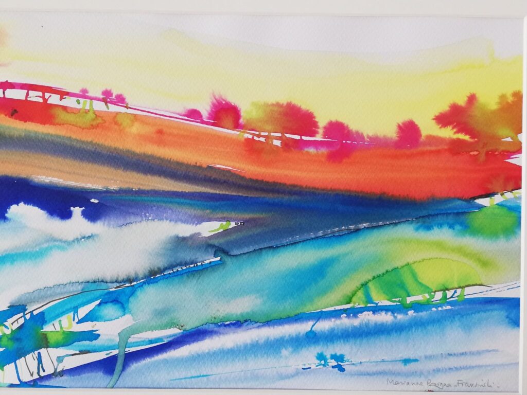 Peinture abstraite 'Sur un air Irlandais' de Marianne Borgna-Fransioli – Aquarelle Winsor & Newton sur papier Hahnemühle