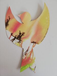 Aquarelle "oiseau 2" de Marianne Borgna Fransioli, exposée au New Art Museum, à Karuizawa, Japon